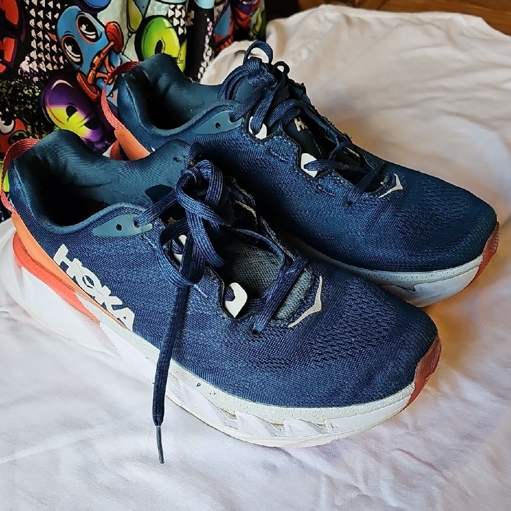 Hoka ELEVON 2 Navy and Coral Sneakers
